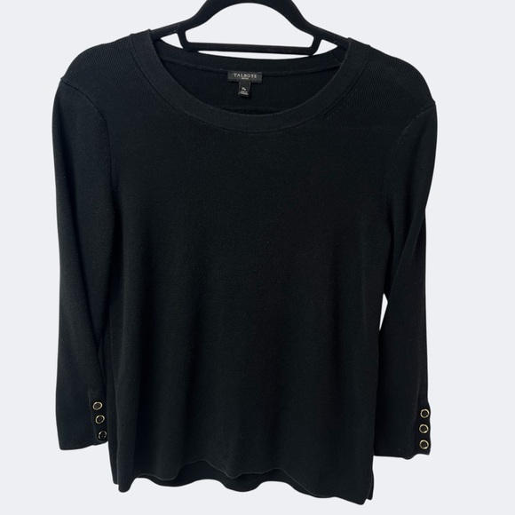Talbots Petite Black Crewneck Sweater with Gold Button Details on Cuffs Mp - Picture 1 of 4